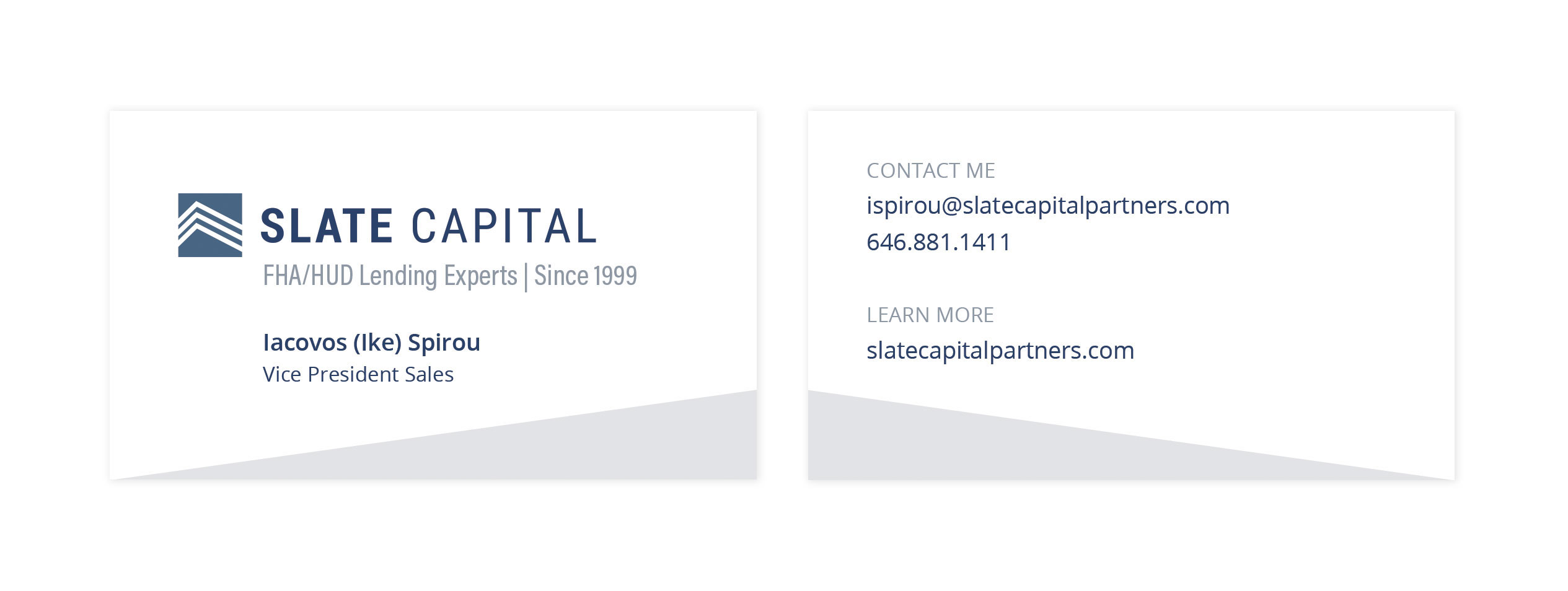 Slate Capital business cards front and back