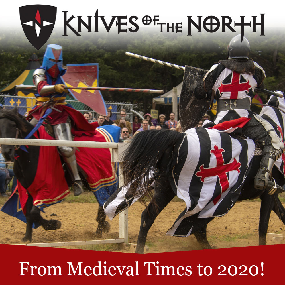 Medieval reenactment of knights jousting on horses