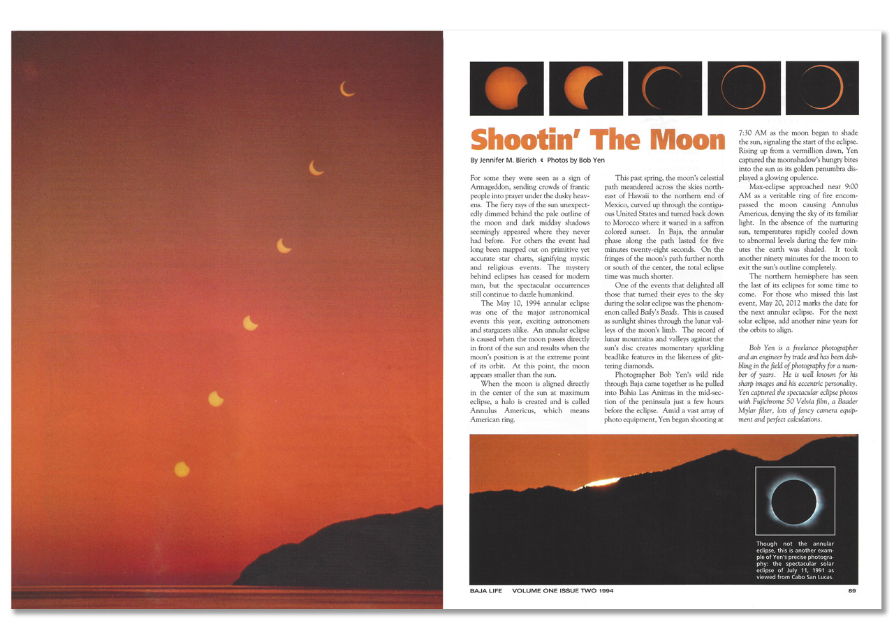 Magazine spread of the moon rising in six phases